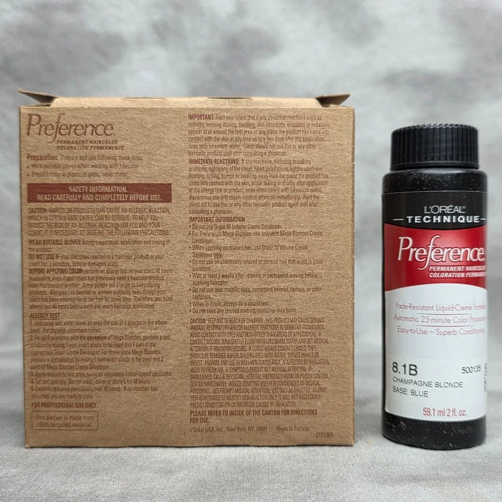 Loreal‎ Preference 8.1B CHAMPAGNE BLONDE Hair Color - FULL BOX of 6 - 2 oz ea